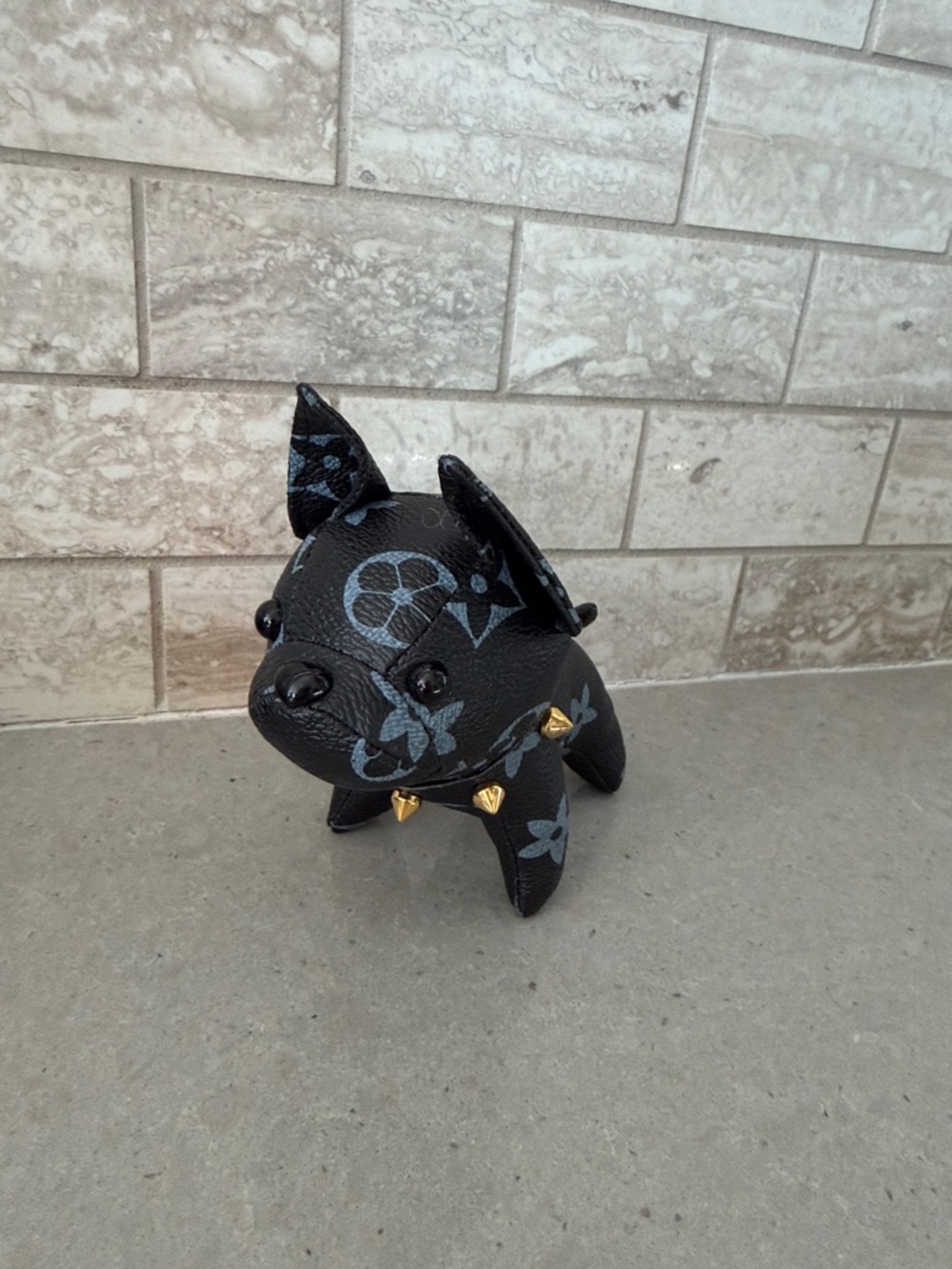 BLACK french Bulldog Figurine with Gold Studs keychain or bagcharm